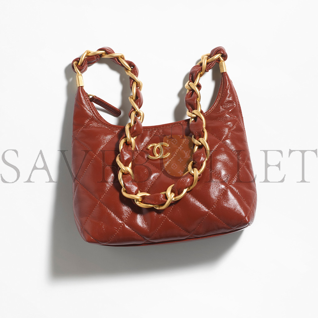 ch*el master small hobo bag shiny lambskin and G01den metallic brown as4922 (22.5*19.5*8.5cm)